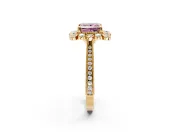 Milgrain Halo Engagement Ring Setting for Fancy Pink Princess Cut Center with Bezel Point Accents and Prong Head in Yellow Gold