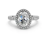 Accent Halo Engagement Ring Setting for Oval Center with Full-Length Pave Band and Prong Head in Sterling Silver