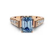 Solitaire Engagement Ring Setting for Fancy Blue Emerald Cut Center with Pave Cathedral Shoulders and Prong Head in Rose Gold