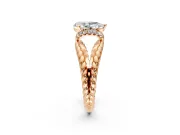 Halo Engagement Ring Setting for Pear-Shaped Center with Rope Twist Split Shank and Prong Head in Rose Gold