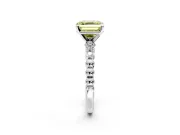 Solitaire Engagement Ring Setting for Fancy Yellow Asscher Cut Center with Bezel-Dot Beaded Band and Prong Head in Sterling Silver
