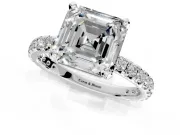 Solitaire Engagement Ring Setting for Asscher Cut Center with Shared-Prong Accents and Prong Head in Platinum