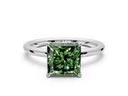 Hidden Halo Engagement Ring Setting for Fancy Green Princess Cut Center with Thin Rounded Band and Prong Head in Platinum