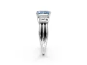 Solitaire Engagement Ring Setting for Fancy Blue Radiant Cut Center with Grooved Bar Accent Band and Prong Head in White Gold