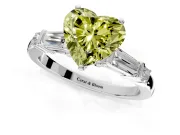 Bar-Set Engagement Ring Setting for Fancy Yellow Heart-Shaped Center with Tapered Baguette Accents and Prong Head in Platinum
