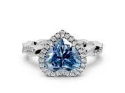 Halo Engagement Ring Setting for Fancy Blue Heart-Shaped Center with Pave and Plain Twist Band and Prong Head in White Gold