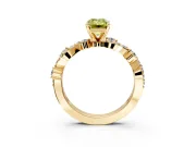 Solitaire Engagement Ring Setting for Fancy Yellow Emerald Cut Center with Bar-Station Pave Twist and Prong Head in Yellow Gold