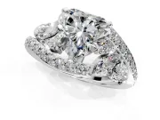 Halo Engagement Ring Setting for Heart-Shaped Center with Marquise and Pave Bypass Band and Prong Head in Sterling Silver