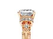 Solitaire Engagement Ring Setting for Princess Cut Center with Filigree Band and Prong Head in Rose Gold