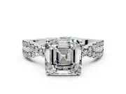 Solitaire Engagement Ring Setting for Asscher Cut Center with Narrow Twist Pave Band and Prong Head in Sterling Silver