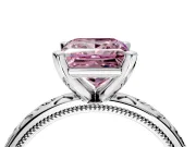 Solitaire Engagement Ring Setting for Fancy Pink Princess Cut Center with Scrollwork Band and Prong Head in White Gold