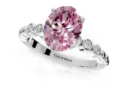 Solitaire Engagement Ring Setting for Fancy Pink Oval Center with Bezel-Dot Beaded Band and Prong Head in Platinum