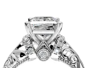 Solitaire Engagement Ring Setting for Princess Cut Center with Filigree Accent Basket and Prong Head in Platinum