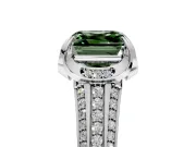 Solitaire Engagement Ring Setting for Fancy Green Asscher Cut Center with Accented Split Shank and Prong Head in Sterling Silver