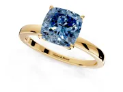 Solitaire Engagement Ring Setting for Fancy Blue Cushion Cut Center with Thin Rounded Plain Band and Prong Head in Yellow Gold