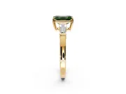 3 Stone Engagement Ring Setting for Fancy Green Emerald Cut Center with Baguette Accents and Prong Head in Yellow Gold