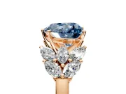 Leaf Cluster Engagement Ring Setting for Fancy Blue Heart-Shaped Center with Marquise Accents and Prong Head in Rose Gold