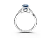 Solitaire Engagement Ring Setting for Fancy Blue Radiant Cut Center with Pave Rail Split Shank and Prong Head in Platinum