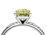 Solitaire Engagement Ring Setting for Fancy Yellow Radiant Cut Center with Scrollwork Band and Prong Head in White Gold
