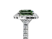 Halo Engagement Ring Setting for Fancy Green Asscher Cut Center with Raised Halo, Pave Band and Prong Head in Sterling Silver