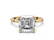 Minimalist Solitaire Engagement Ring Setting for Asscher Cut Center with Thin Band and Prong Head in Yellow Gold