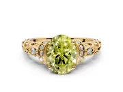 Solitaire Engagement Ring Setting for Fancy Yellow Oval Center with Filigree Band and Prong Head in Yellow Gold