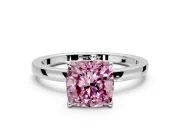 Solitaire Engagement Ring Setting for Fancy Pink Cushion Cut Center with Thin Rounded Plain Band and Prong Head in Sterling Silver