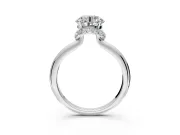 Hidden Halo Engagement Ring Setting for Round Cut Center with Plain Rounded Band and Prong Head in Sterling Silver