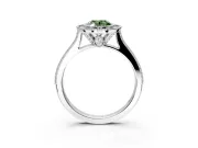 Halo Engagement Ring Setting for Fancy Green Oval Center with Milgrain Pave Band and Bezel Head in Platinum