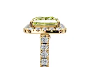 Halo Engagement Ring Setting for Fancy Yellow Princess Cut Center with Narrowing Pave Band and Prong Head in Yellow Gold