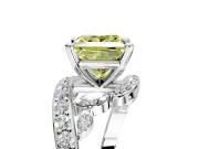 Solitaire Engagement Ring Setting for Fancy Yellow Princess Cut Center with Pave Bypass Twist Band and Prong Head in White Gold