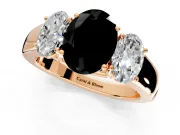 3 Stone Engagement Ring Setting for Fancy Black Oval Center with Raised Basket Heads and Prong Head in Rose Gold