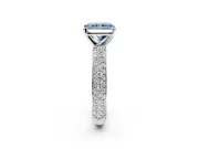 Solitaire Engagement Ring Setting for Fancy Blue Radiant Cut Center with Domed Multi-Row Pave Band and Prong Head in Sterling Silver
