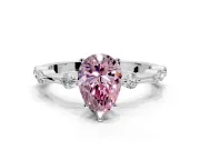 Solitaire Engagement Ring Setting for Fancy Pink Pear-Shaped Center with Bezel Station Band and Prong Head in Sterling Silver