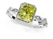Vintage Station Engagement Ring Setting for Fancy Yellow Radiant Cut Center with Accents and Prong Head in Platinum