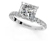 Open Basket Engagement Ring Setting for Princess Cut Center with Pave Band and Prong Head in Sterling Silver