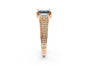 Solitaire Engagement Ring Setting for Fancy Blue Emerald Cut Center with Accented Split Shank and Prong Head in Rose Gold