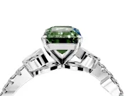 Leaf Motif Engagement Ring Setting for Fancy Green Emerald Cut Center with Pave Band and Prong Head in Sterling Silver