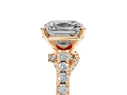 Solitaire Engagement Ring Setting for Asscher Cut Center with Crossover Accents and Prong Head in Rose Gold