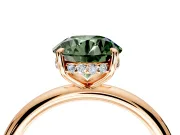 Hidden Halo Engagement Ring Setting for Fancy Green Round Cut Center with Thin Rounded Band and Prong Head in Rose Gold