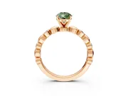 Solitaire Engagement Ring Setting for Fancy Green Pear-Shaped Center with Beaded Bezel Station Band and Prong Head in Rose Gold