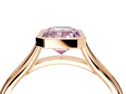 Solitaire Engagement Ring Setting for Fancy Pink Emerald Cut Center with V Split Shank and Bezel Head in Rose Gold