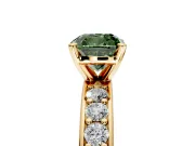 Solitaire Engagement Ring Setting for Fancy Green Cushion Cut Center with Channel-Set Accents and Prong Head in Yellow Gold