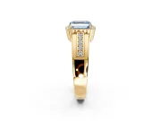 Halo Engagement Ring Setting for Fancy Blue Asscher Cut Center with Wide Band, Inlaid Accent Row and Prong Head in Yellow Gold