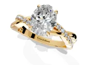 Crossover Engagement Ring Setting for Oval Center with Pave and Plain Strands and Prong Head in Yellow Gold