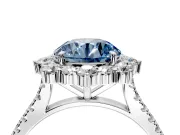 Halo Engagement Ring Setting for Fancy Blue Round Cut Center with Single-Row Pave, Open Basket and Prong Head in Platinum