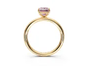 Low-Set Solitaire Engagement Ring Setting for Fancy Pink Princess Cut Center with Thin Plain Band and Prong Head in Yellow Gold