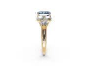 Cluster Engagement Ring Setting for Fancy Blue Radiant Cut Center with Round Cut Accent Frame and Prong Head in Yellow Gold