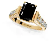 Solitaire Engagement Ring Setting for Fancy Black Emerald Cut Center with Pave Cathedral Shoulders and Prong Head in Yellow Gold