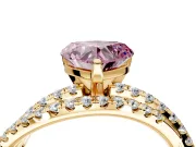 Solitaire Engagement Ring Setting for Fancy Pink Heart-Shaped Center with Woven 3-Strand Pave Band and Prong Head in Yellow Gold